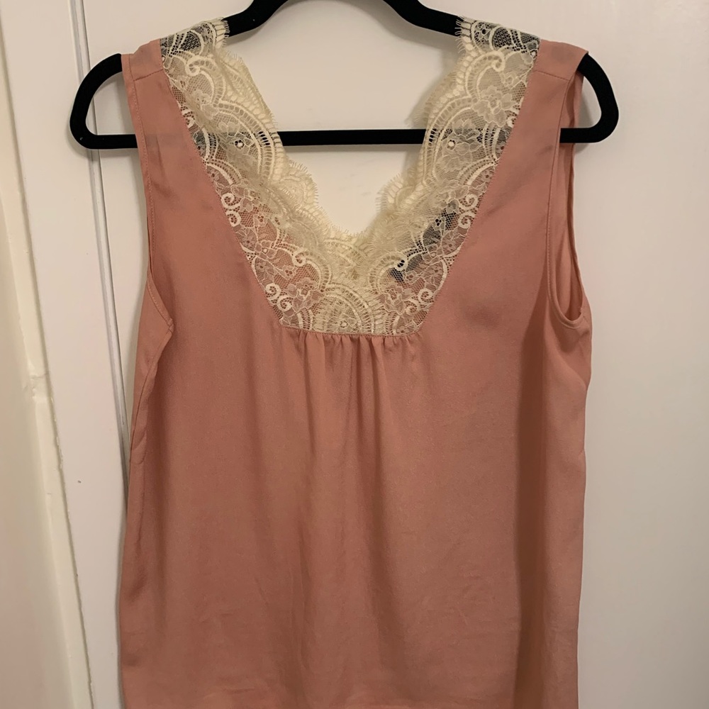 Arm & Co Pink Silk Tank with Lace Neckline -  size S